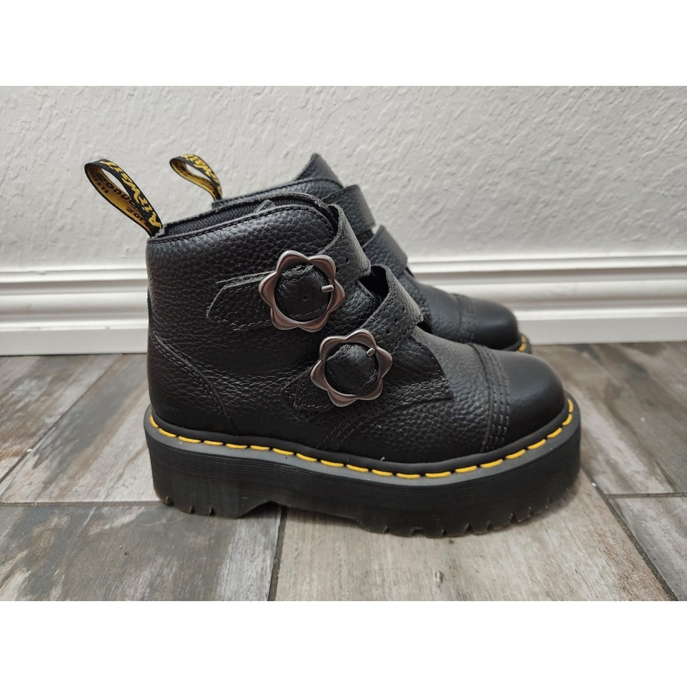 DR. MARTENS Devon Flower Black Milled Nappa Leather Boots Docs Women's 5
